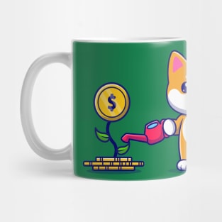 Cute Shiba Inu Dog Watering Money Plant Cartoon Mug